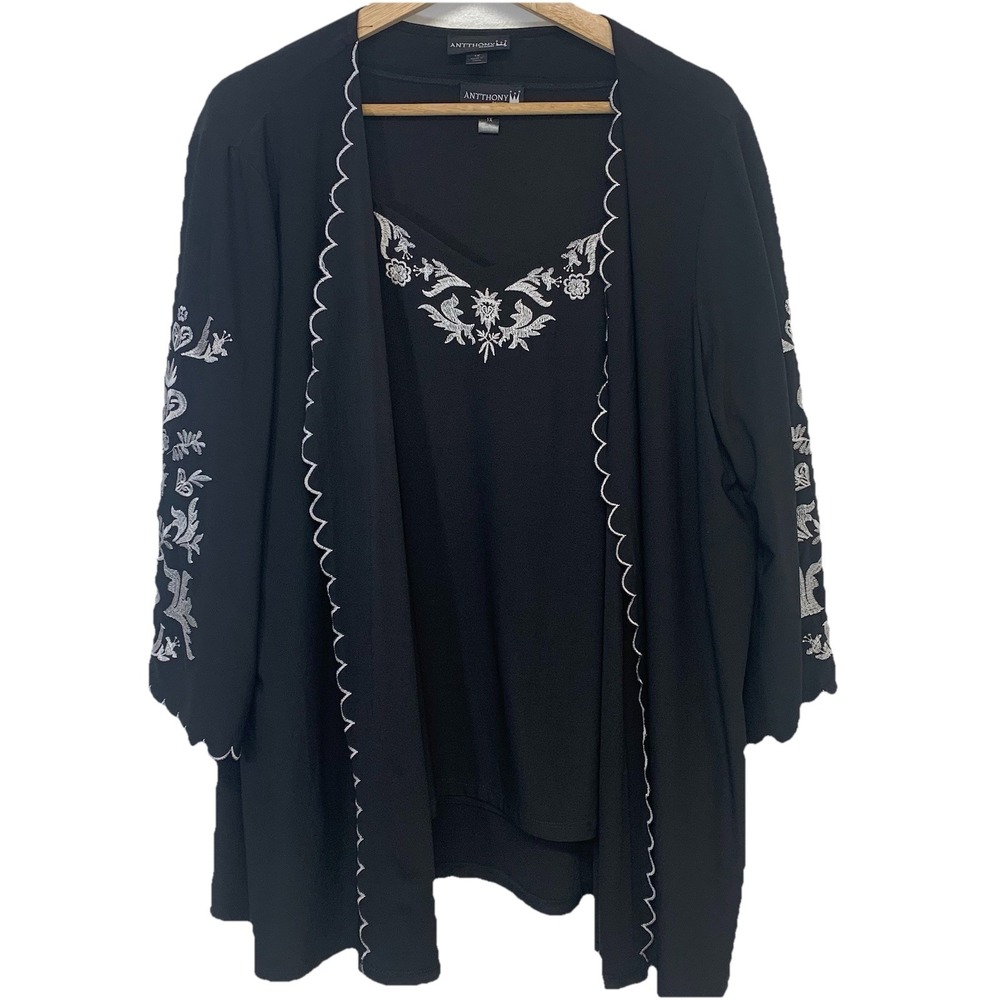 Antthony Designs Black Embroidered 2 Piece Cardigan & Top Set 1X Boho Capsule